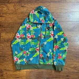 2000s Hurley Reversible Tropical Floral And Tiger Stripe Camo Full-Zip Hoodie